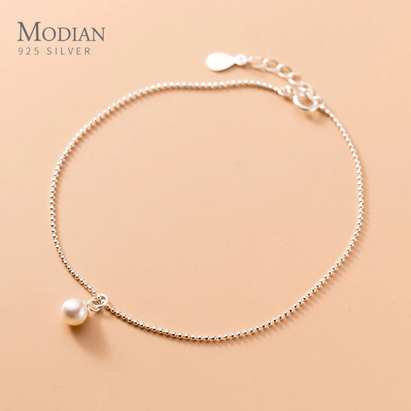Pearl 100% 925 Silver Anklet Women Chain Korea Style Fine Jewelry
