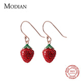 Crystal Strawberry Drop Earrings 925 Silver Dangle Jewelry