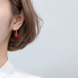 Crystal Strawberry Drop Earrings 925 Silver Dangle Jewelry