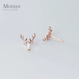 Zircon Animal Antlers Silver Earring Elk Pattern Ear Pin