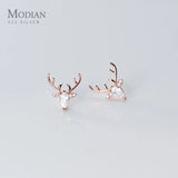 Zircon Animal Antlers Silver Earring Elk Pattern Ear Pin