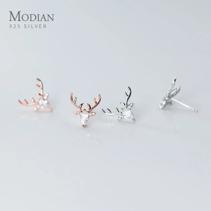 Zircon Animal Antlers Silver Earring Elk Pattern Ear Pin