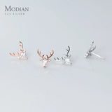Zircon Animal Antlers Silver Earring Elk Pattern Ear Pin