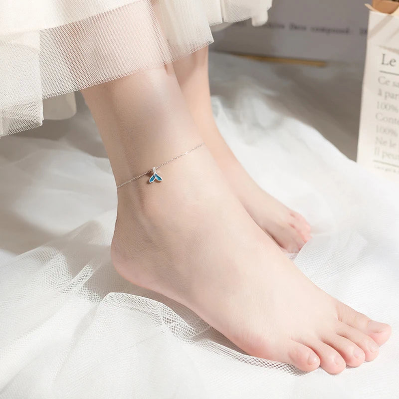 Enamel Mermaid Tail Anklet 925 Sterling Silver Animal Chain Anklet