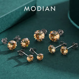 Champagne Zirconia Stud Earrings 925 Sterling Silver Hypoallergenic