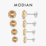 Champagne Zirconia Stud Earrings 925 Sterling Silver Hypoallergenic