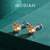 Champagne Zirconia Stud Earrings 925 Sterling Silver Hypoallergenic