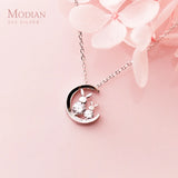 925 Silver Moon Shape Rabbit Choker Necklace for Women - Anti-allergy