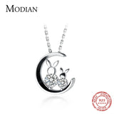 925 Silver Moon Shape Rabbit Choker Necklace for Women - Anti-allergy