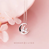 925 Silver Moon Shape Rabbit Choker Necklace for Women - Anti-allergy