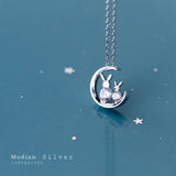 925 Silver Moon Shape Rabbit Choker Necklace for Women - Anti-allergy