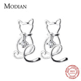 925 Silver Cats Stud Earrings Clear CZ Romantic Jewelry Christmas