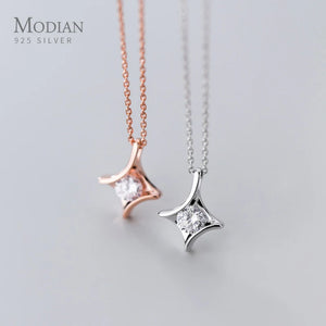 Geometric Star Rose Chain Necklace Pendant 925 Sterling Silver Jewelry