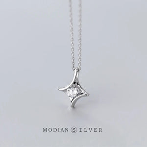 Geometric Star Rose Chain Necklace Pendant 925 Sterling Silver Jewelry