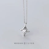 Geometric Star Rose Chain Necklace Pendant 925 Sterling Silver Jewelry