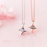 Geometric Star Rose Chain Necklace Pendant 925 Sterling Silver Jewelry