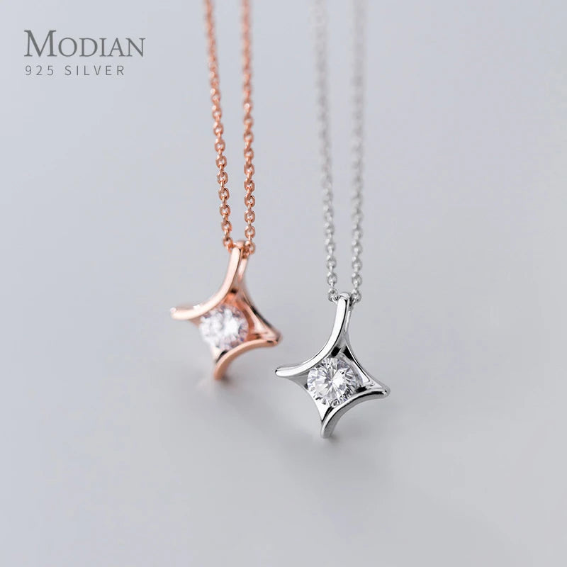 Geometric Star Rose Chain Necklace Pendant 925 Sterling Silver Jewelry
