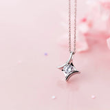 Geometric Star Rose Chain Necklace Pendant 925 Sterling Silver Jewelry