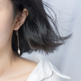 925 Silver Tree Leaf Tassel Drop Earrings Romantic Gift
