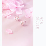 Pink Enamel Plant Silver Stud Earrings 925 Sterling Silver Pearl Jewelry
