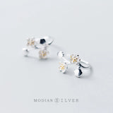 Plum Blossom Flower Drop Earrings 925 Sterling Silver Dangle Earrings