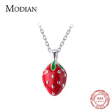 925 Sterling Silver Strawberry Necklace Sweet Lovely Pendant Women Jewelry