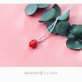 925 Sterling Silver Strawberry Necklace Sweet Lovely Pendant Women Jewelry
