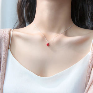 925 Sterling Silver Strawberry Necklace Sweet Lovely Pendant Women Jewelry