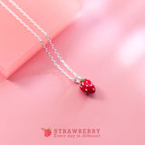925 Sterling Silver Strawberry Necklace Sweet Lovely Pendant Women Jewelry