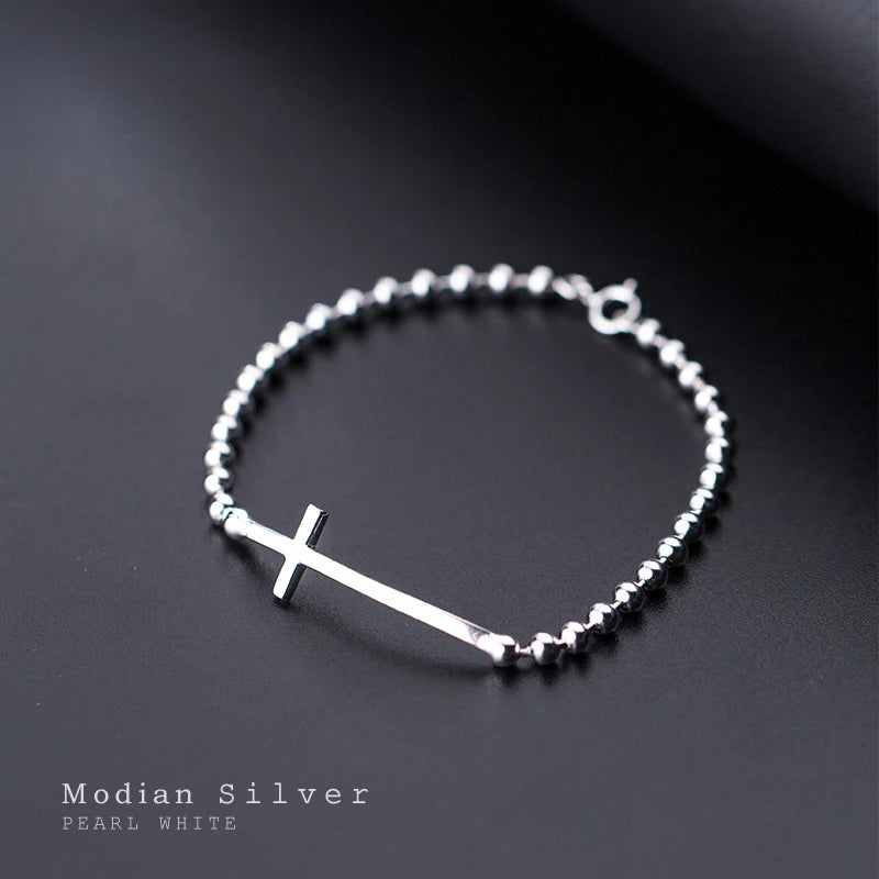 925 Silver Cross Charm Bracelet Bangle Women Party Gift