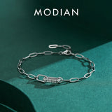 925 Silver Geometric Hollow Link Lock Bracelet Zirconia Chain
