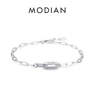 925 Silver Geometric Hollow Link Lock Bracelet Zirconia Chain