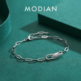 925 Silver Geometric Hollow Link Lock Bracelet Zirconia Chain