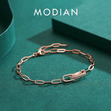 925 Silver Geometric Hollow Link Lock Bracelet Zirconia Chain