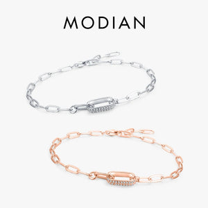 925 Silver Geometric Hollow Link Lock Bracelet Zirconia Chain