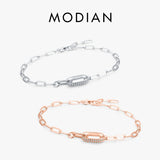 925 Silver Geometric Hollow Link Lock Bracelet Zirconia Chain
