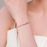 925 Silver Geometric Hollow Link Lock Bracelet Zirconia Chain