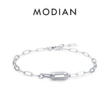 925 Silver Geometric Hollow Link Lock Bracelet Zirconia Chain