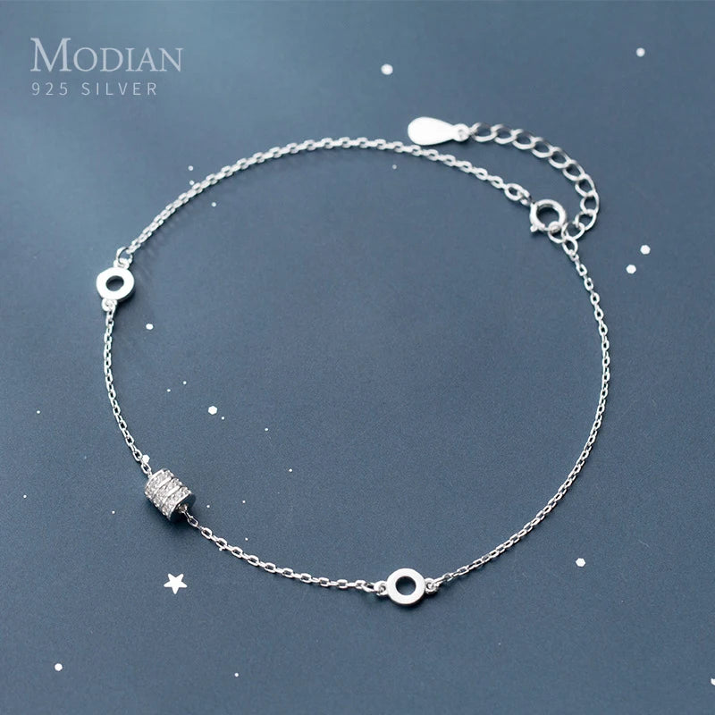 925 Silver Geometric Oval Round Bracelet for Women