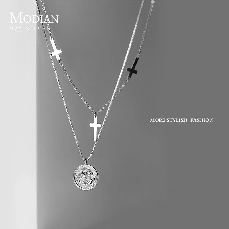 925 Silver Cross Avatar Coin Pendant for Women