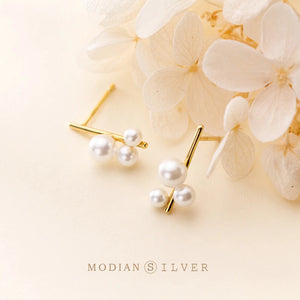 925 Silver Pearl Geometric Stud Earring