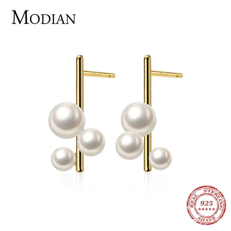 925 Silver Pearl Geometric Stud Earring