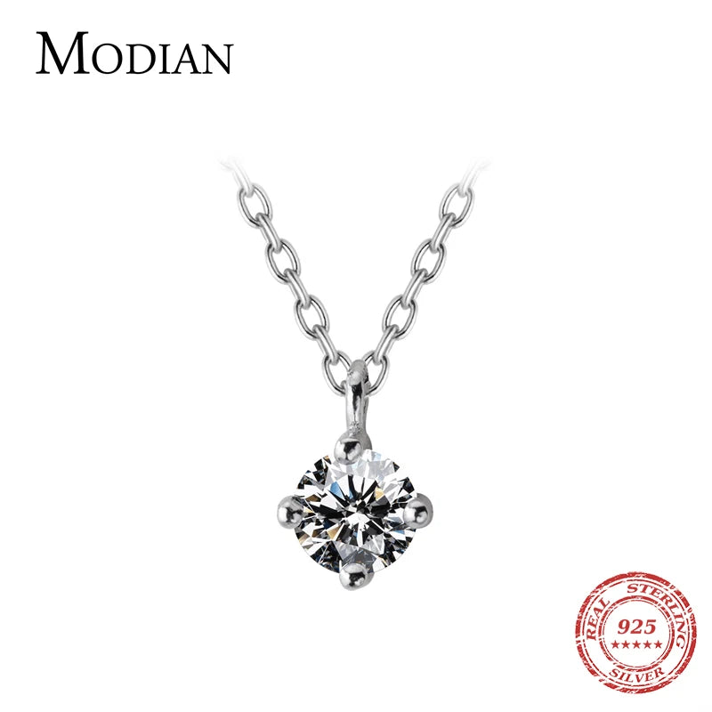 Classic CZ Zircon Round Pendant Necklace 925 Sterling Silver Crystal Jewelry