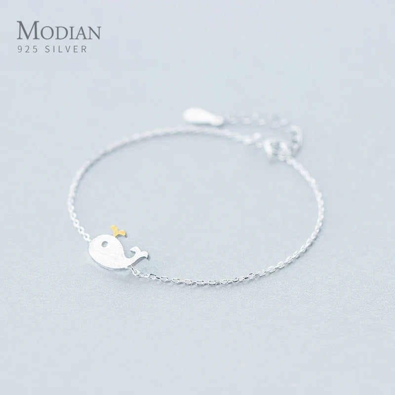 925 Sterling Silver Girls Charm Chain Bracelet Baleine Fish Jewelry