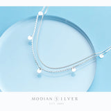 925 Silver Double Layer Sequins Pendant Necklace Adjustable