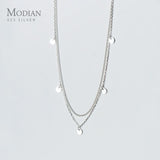 925 Silver Double Layer Sequins Pendant Necklace Adjustable