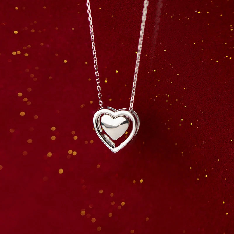 925 Silver Hearts Pendant Necklace Link Chain Fine Jewelry