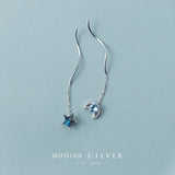 Tassel Drop Earrings 925 Silver Crystal Stars Moon Jewelry