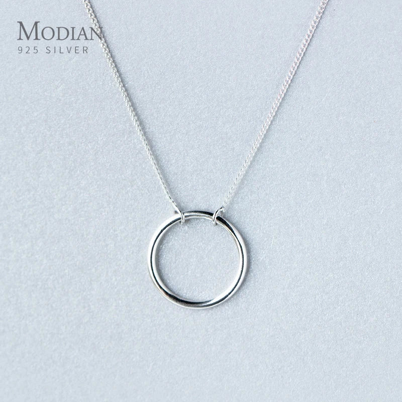 Sterling Silver Minimal Round Pendant Necklace for Women
