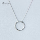 Sterling Silver Minimal Round Pendant Necklace for Women
